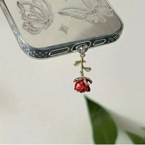Red Rose Android Phone Zinc Alloy Charm Dust Plug Pendant For Charging Port